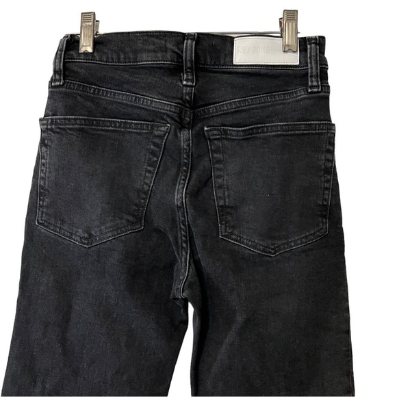 Re/Done 70s High Rise Black Cropped Button Fly Frayed Hem Jeans 24 - Picture 16 of 16